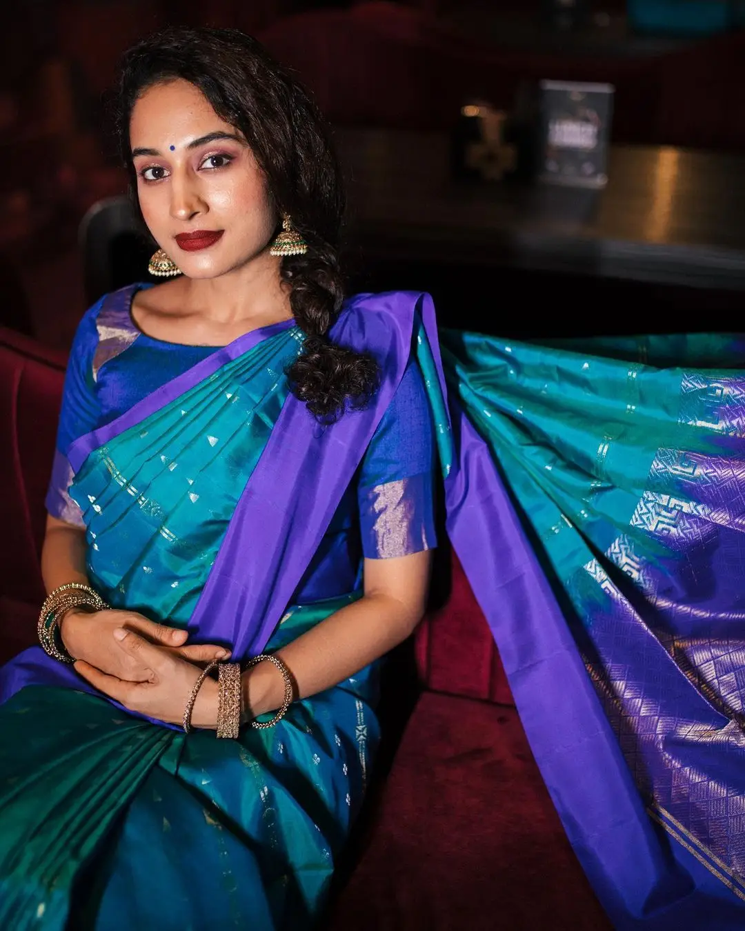 Pooja Ramachandran Stills in Blue Saree Blouse